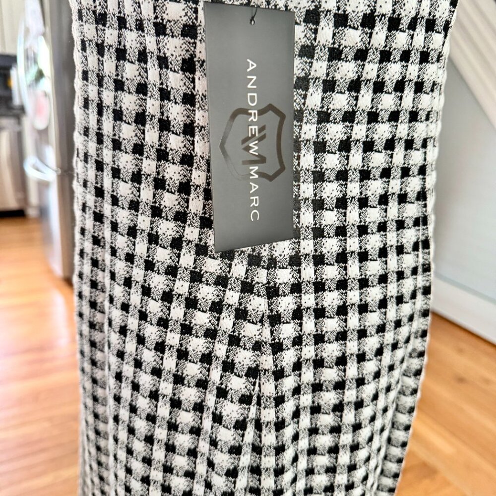 Andrew Marc Houndstooth Pleated Puffed Sleeve Round Neck Midi Sheath Dress - Picture 5 of 9